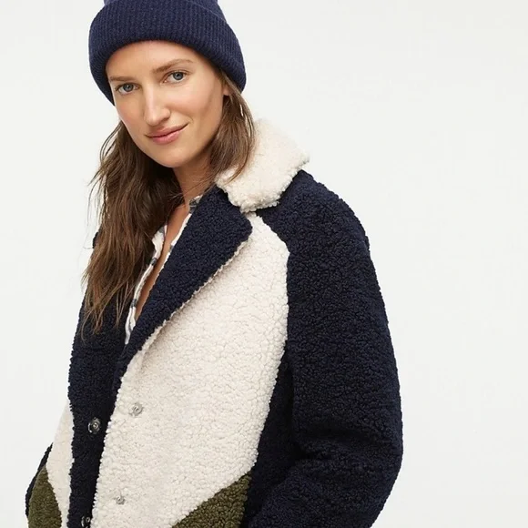 J.Crew Teddy Sherpa Topcoat in Colorblock - Picture 3 of 14